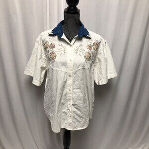 Jane Ashley Shirt Womens Size Medium Embroidered Bedazzled Floral Button Up VTG